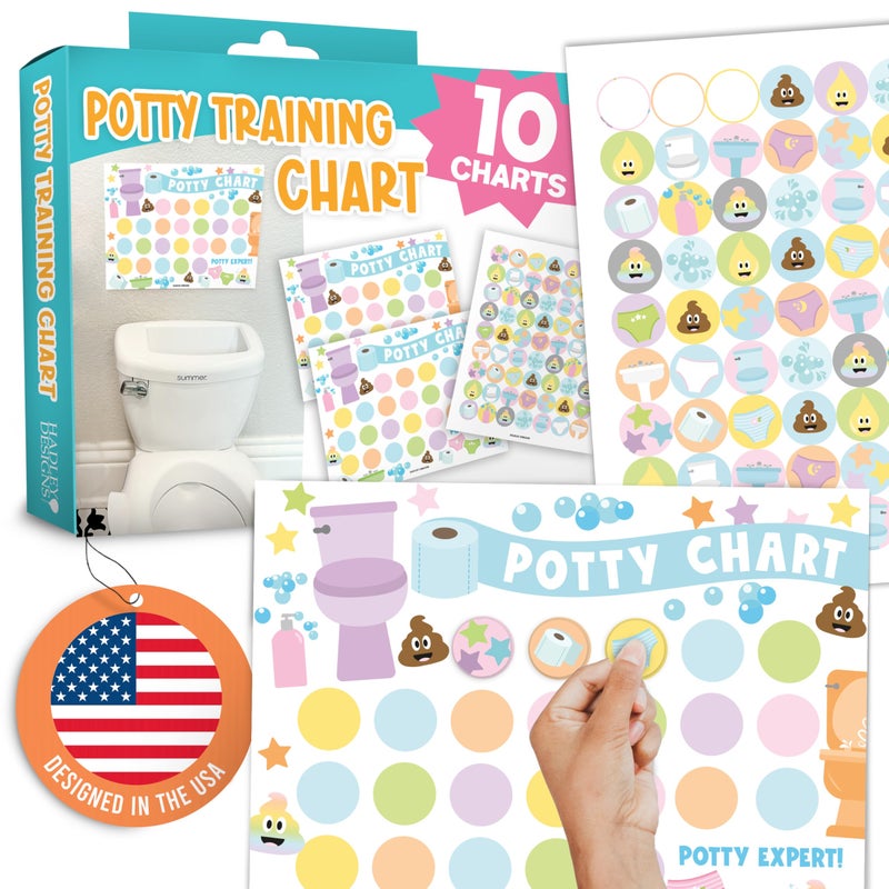 Hadley Designs Potty Training Chart for Girls with Fun Reward Stickers - 10 Potty Chart for Toddlers Girls, 8.5x11" Potty Training Sticker Chart for Toilet Success, Pastel Reward Chart for Kids - Image 1