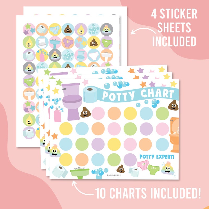Hadley Designs Potty Training Chart for Girls with Fun Reward Stickers - 10 Potty Chart for Toddlers Girls, 8.5x11" Potty Training Sticker Chart for Toilet Success, Pastel Reward Chart for Kids - Image 4