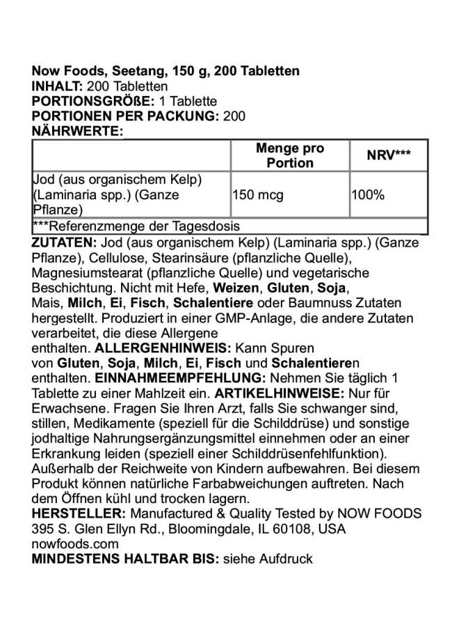 Now Foods Kelp 150 Mcg 200 Tablets - Image 3