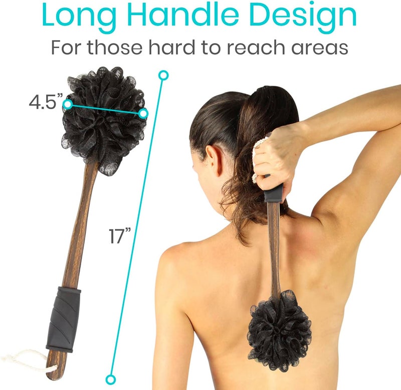 Vive 17 Shower Loofah with Long Handle Exfoliating Back Body Scrubber for Men Women Luffa Sponge on a Stick for Bathing Cleaning Includes Extra Handheld Lufa Hook String to Hang on Wall - Image 3