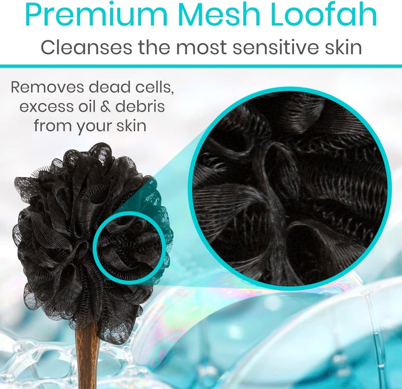 Vive 17 Shower Loofah with Long Handle Exfoliating Back Body Scrubber for Men Women Luffa Sponge on a Stick for Bathing Cleaning Includes Extra Handheld Lufa Hook String to Hang on Wall - Image 4