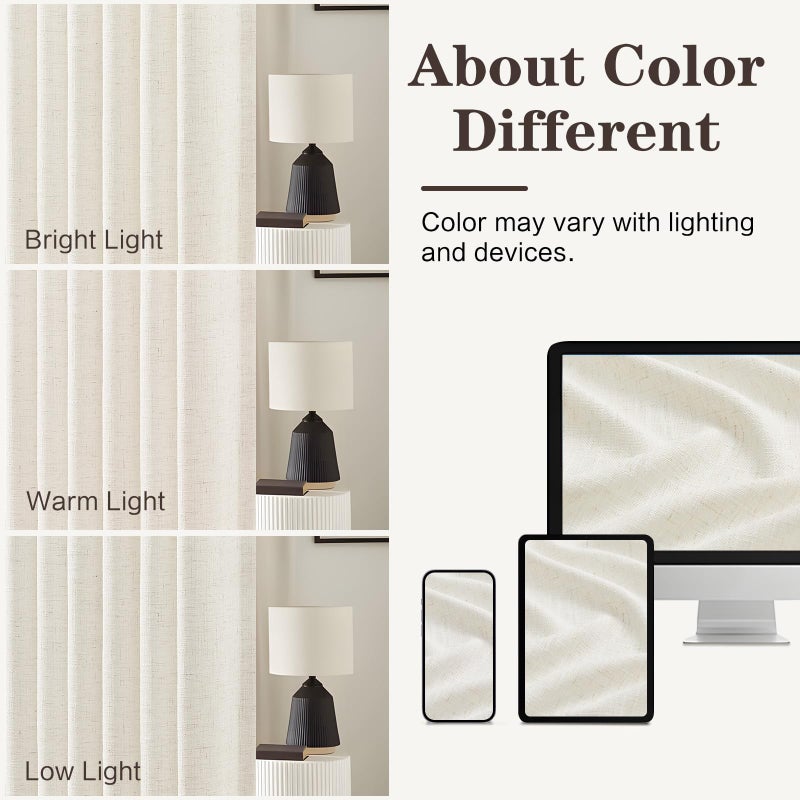 YZ HOME Pinch Pleated Linen Curtains 84 Inches Long for Living Room, Beige White Light Filtering Pleat Drapes Textured Thick Memory Trained Semi-Sheer Window Curtain with Hooks for Bedroom Farmhouse 2 Panels - Image 5