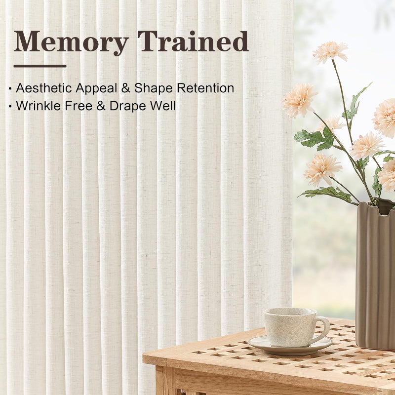 YZ HOME Pinch Pleated Linen Curtains 84 Inches Long for Living Room, Beige White Light Filtering Pleat Drapes Textured Thick Memory Trained Semi-Sheer Window Curtain with Hooks for Bedroom Farmhouse 2 Panels - Image 3