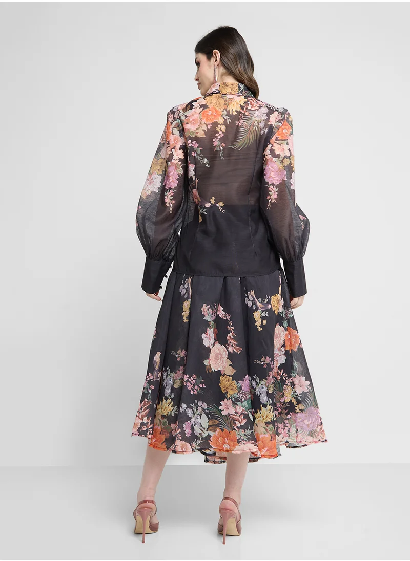خزانة Floral Print Top & Skirt Set
