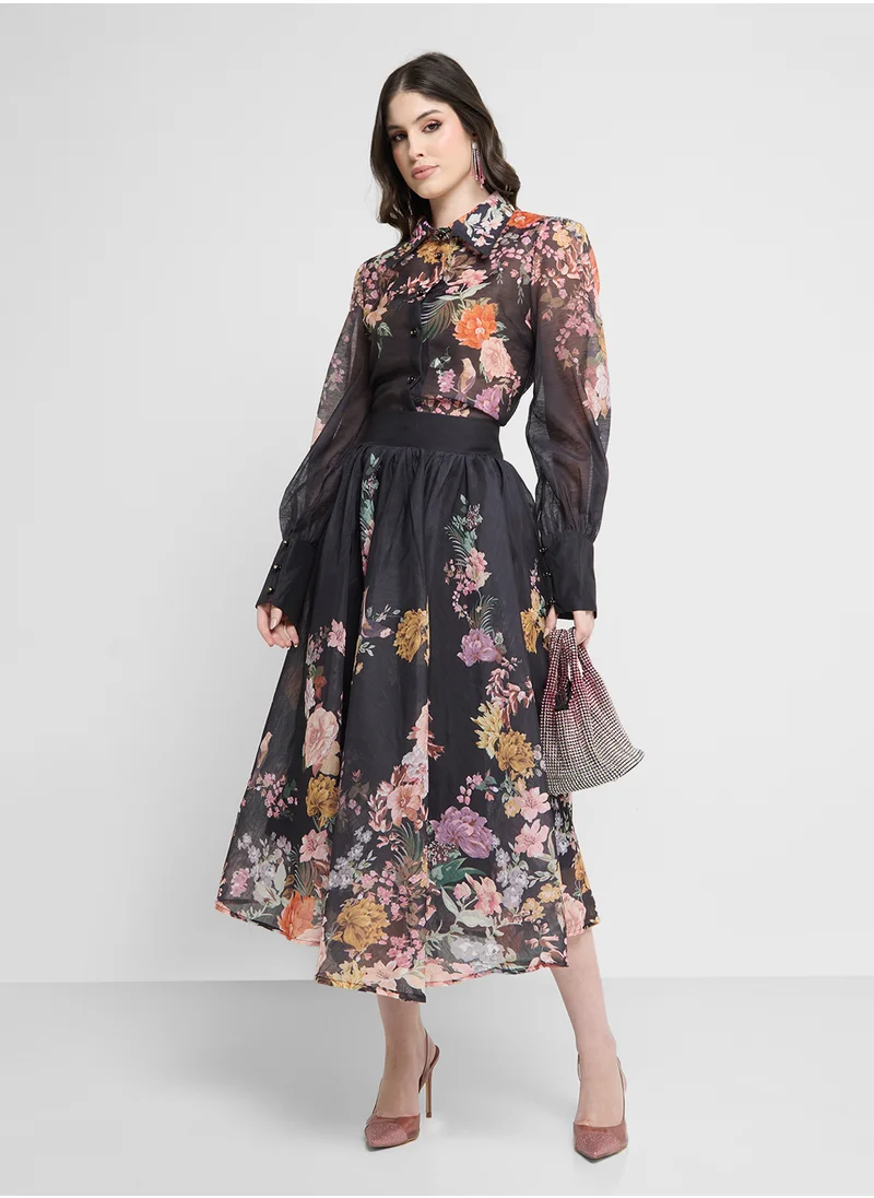 خزانة Floral Print Top & Skirt Set