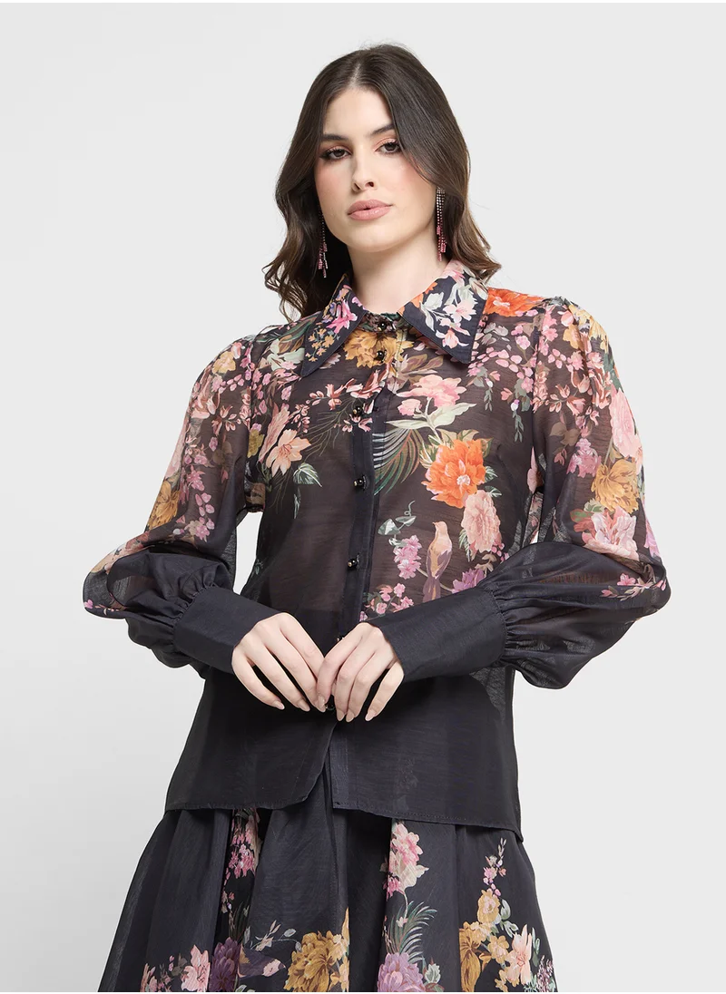 خزانة Floral Print Top & Skirt Set