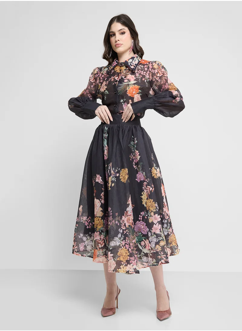 خزانة Floral Print Top & Skirt Set