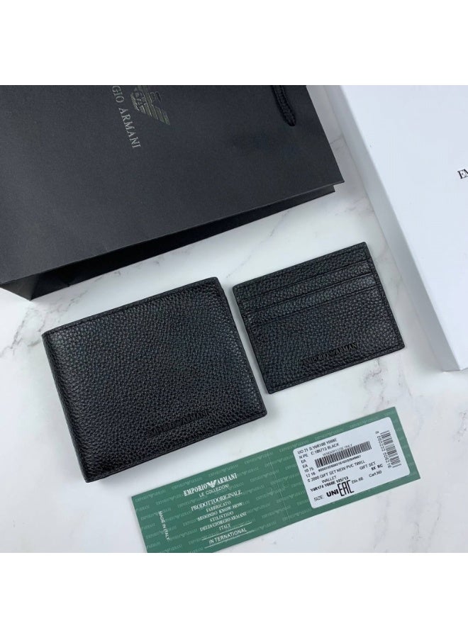 أرماني مجموعة محفظة وحامل بطاقات جلدية للرجال من إمبوريو أرماني - أسود - Image 1