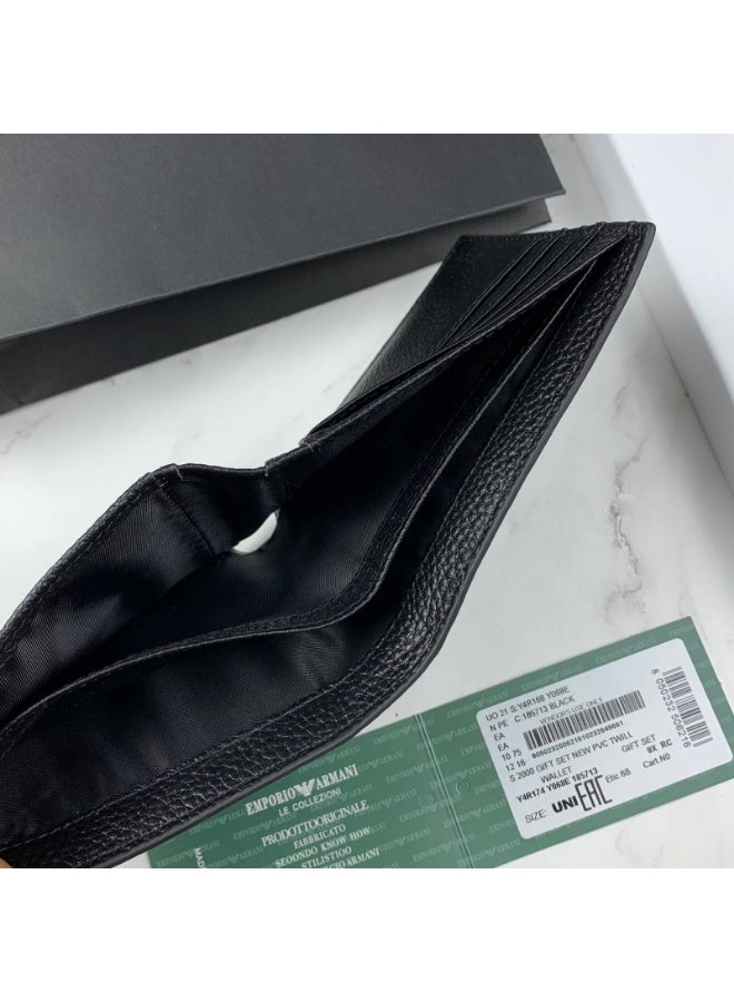 أرماني مجموعة محفظة وحامل بطاقات جلدية للرجال من إمبوريو أرماني - أسود - Image 3