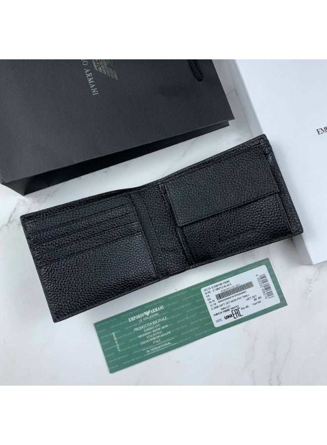 أرماني مجموعة محفظة وحامل بطاقات جلدية للرجال من إمبوريو أرماني - أسود - Image 2