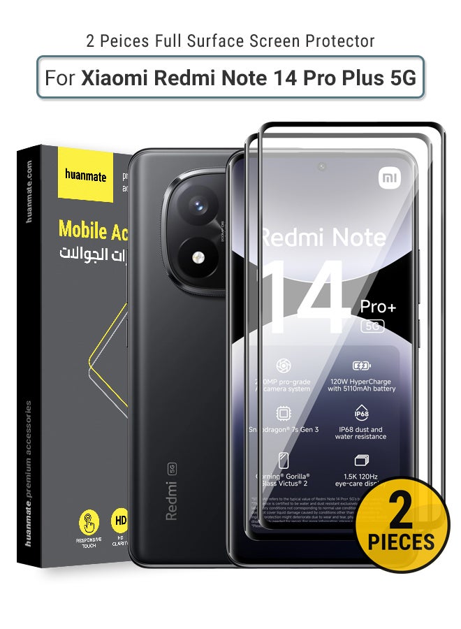 huanmate 2 Pieces Xiaomi Redmi Note 14 Pro Plus 5G Screen Protector – Premium Edge to Edge Tempered Glass, High Transparency, Delicate Touch, Anti-Explosion, Smooth Arc Edges, Easy Installation - Image 1