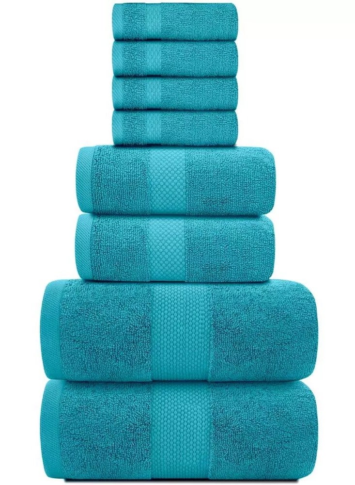 COMFY 8 PIECE HOTEL QUALITY 600 GSM COMBED COTTON TOWELS SET AQUA BLUE - Image 1