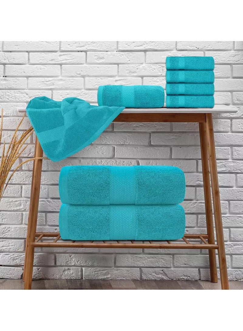 COMFY 8 PIECE HOTEL QUALITY 600 GSM COMBED COTTON TOWELS SET AQUA BLUE - Image 2