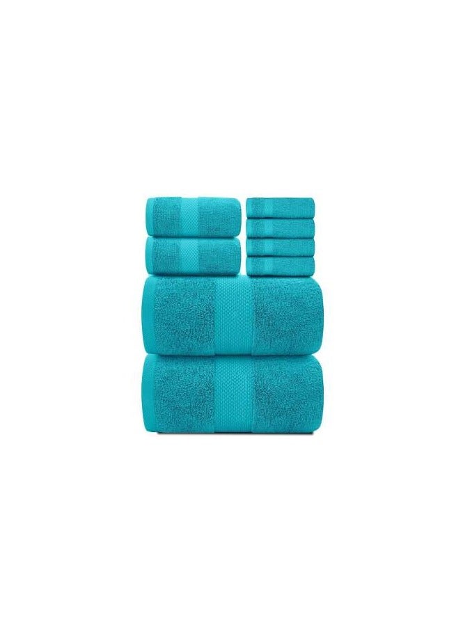 COMFY 8 PIECE HOTEL QUALITY 600 GSM COMBED COTTON TOWELS SET AQUA BLUE - Image 3
