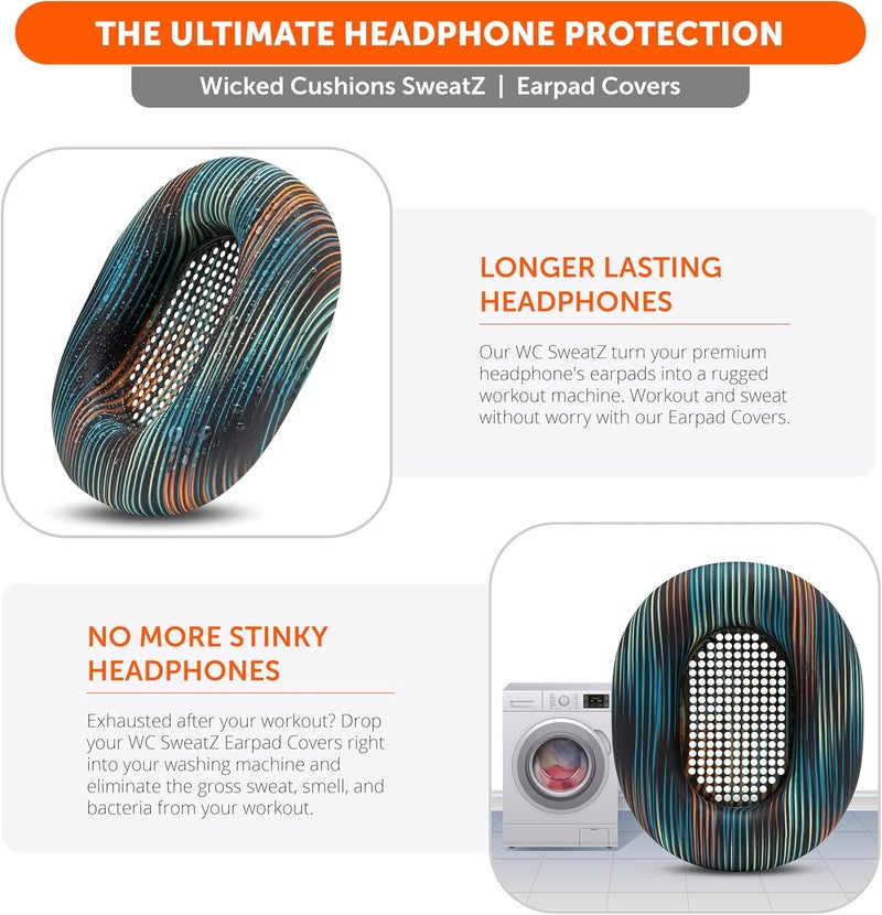 WC SweatZ XM5 - وسادات أذن حاصلة على براءة اختراع مع حماية من العرق لسماعات Sony WH1000XM5 من Wicked Cushions | حماية كاملة 360 درجة لوسادات الأذن | لون المحاكاة - Image 4