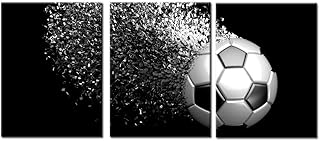Meji Meiji Black and White Splash Soccer Football Balls Wall Art Posters Prints on Wrapped Frames 3 Pieces for Boys Kids  - Image 1