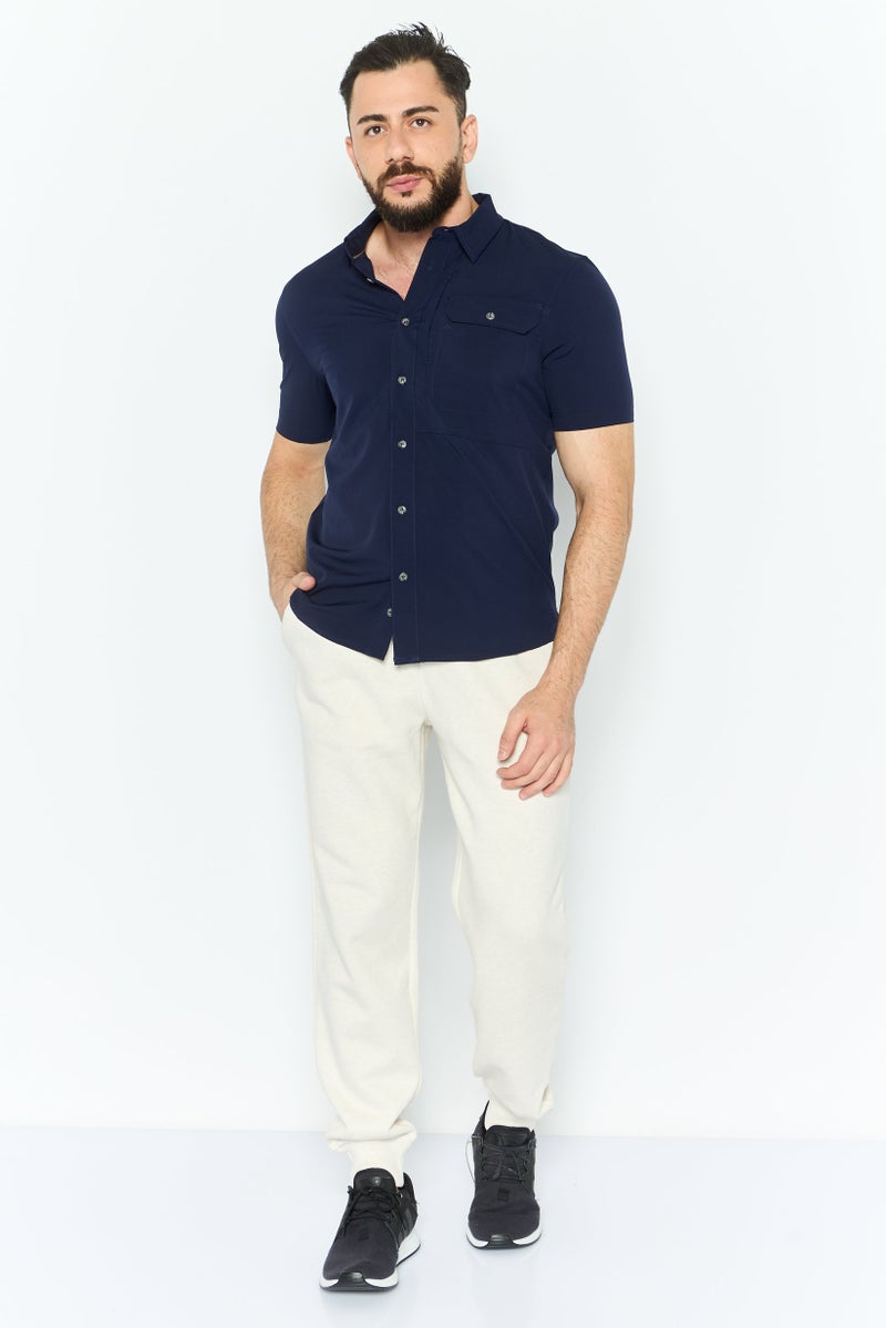 Avalanche Men Sportswear Fit Short Sleeves Solid Outdoor Shirt, Navy - Image 2