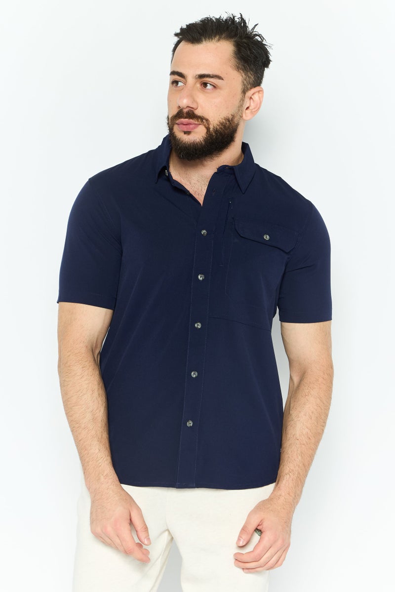 Avalanche Men Sportswear Fit Short Sleeves Solid Outdoor Shirt, Navy - Image 1