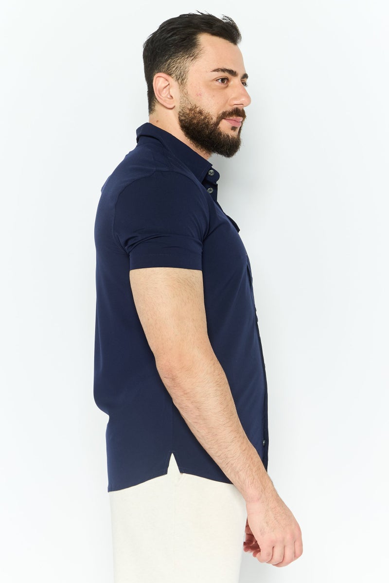 Avalanche Men Sportswear Fit Short Sleeves Solid Outdoor Shirt, Navy - Image 3