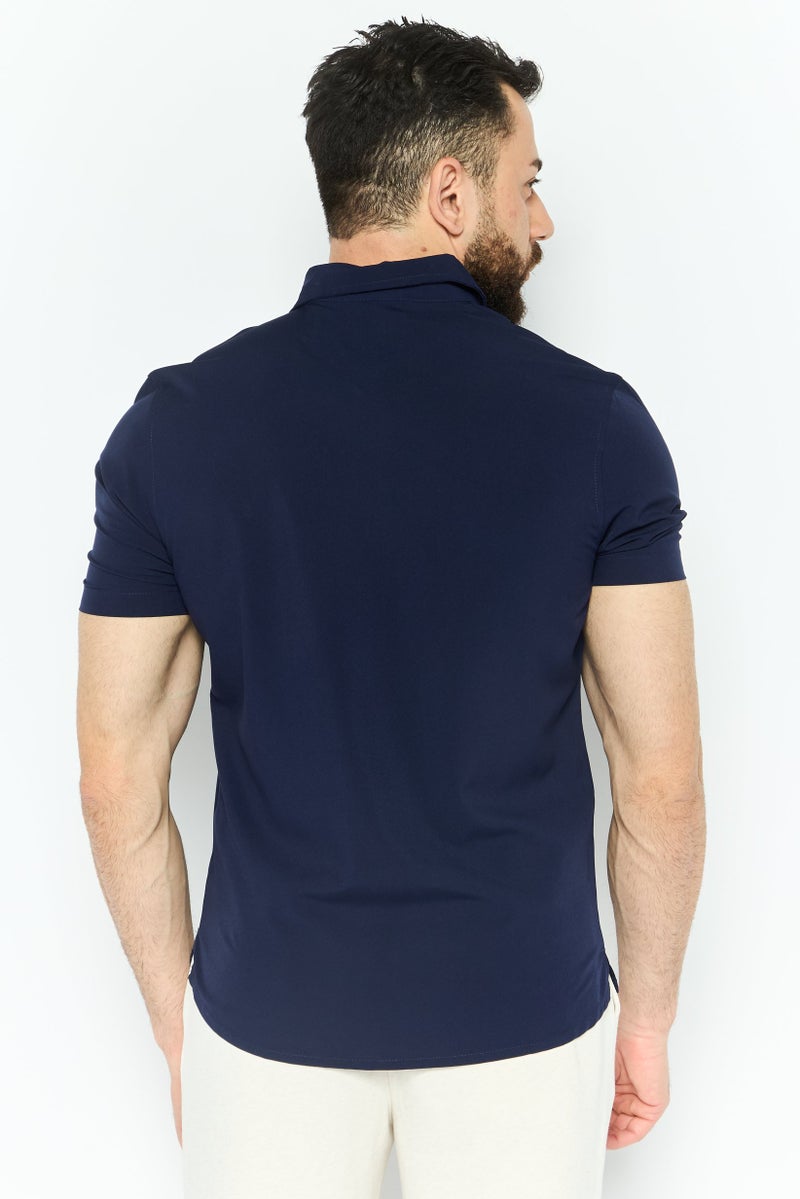 Avalanche Men Sportswear Fit Short Sleeves Solid Outdoor Shirt, Navy - Image 4