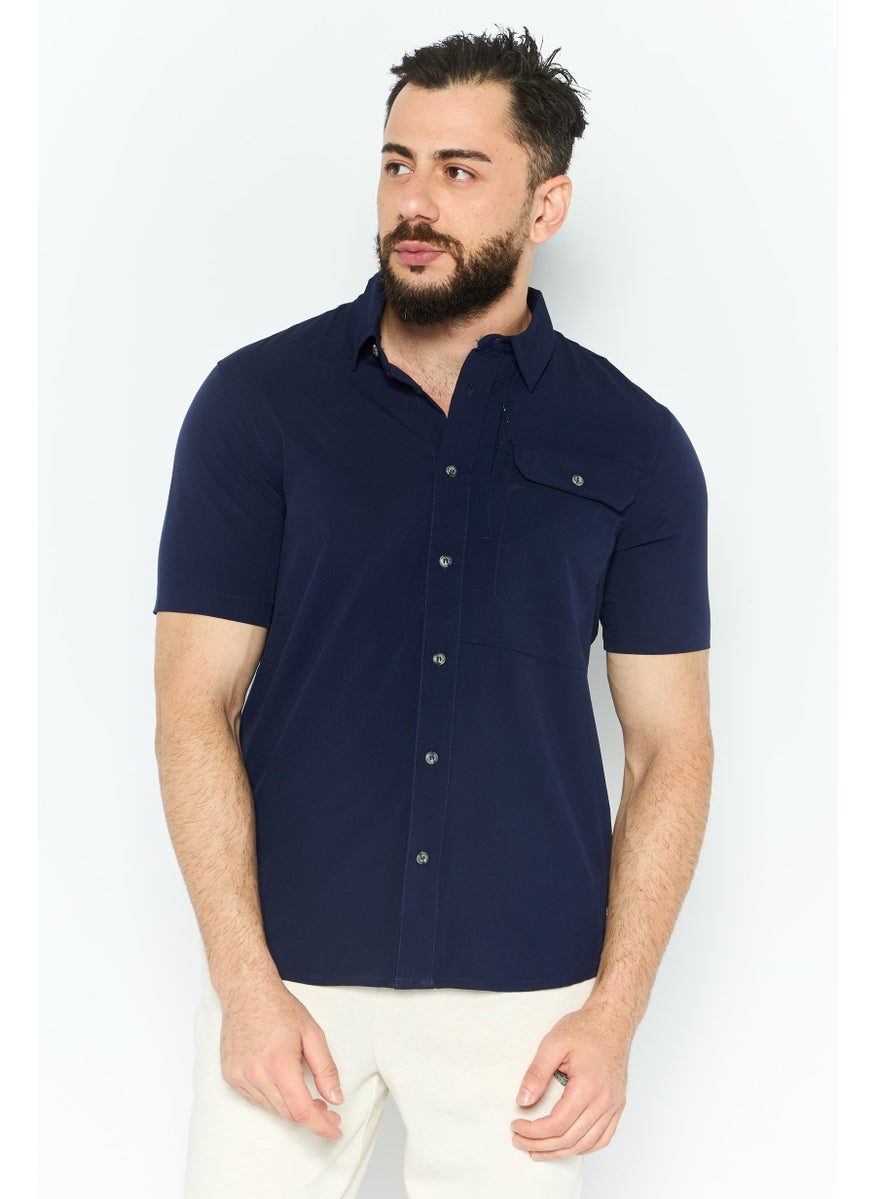 Men Sportswear Fit Short Sleeves Solid Outdoor Shirt, Navy - pzsku/Z1FA9A03E6756B3F5FFF4Z/45/_/1737641891/fc466299-c602-4d8b-b746-f4af6580f367