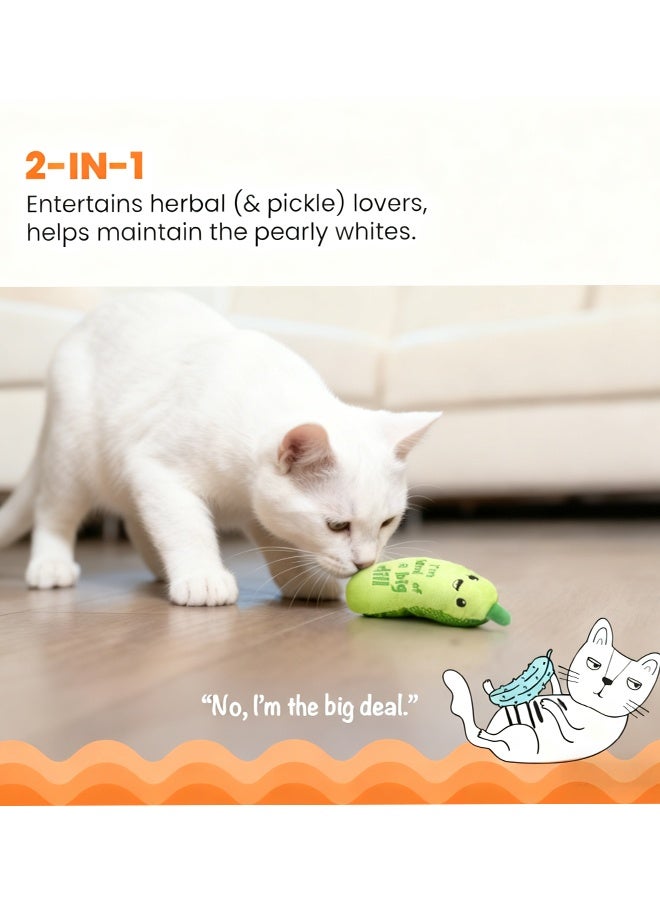 Cat stages Crunchy Pickle Kicker Cat Toy Catnip Infused Plush with Crinkly Texture Perfect for Interactive Play Dental Health Boredom Relief at Home Safe Durable for Cats to Kick Chew Snuggle with Catnip Added Excitement - Image 2
