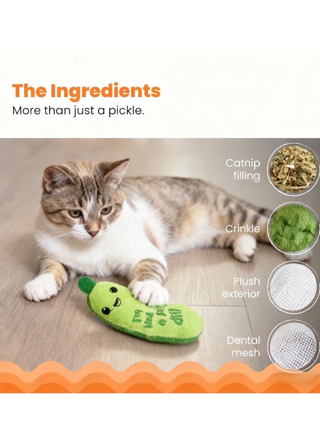 Cat stages Crunchy Pickle Kicker Cat Toy Catnip Infused Plush with Crinkly Texture Perfect for Interactive Play Dental Health Boredom Relief at Home Safe Durable for Cats to Kick Chew Snuggle with Catnip Added Excitement - Image 4
