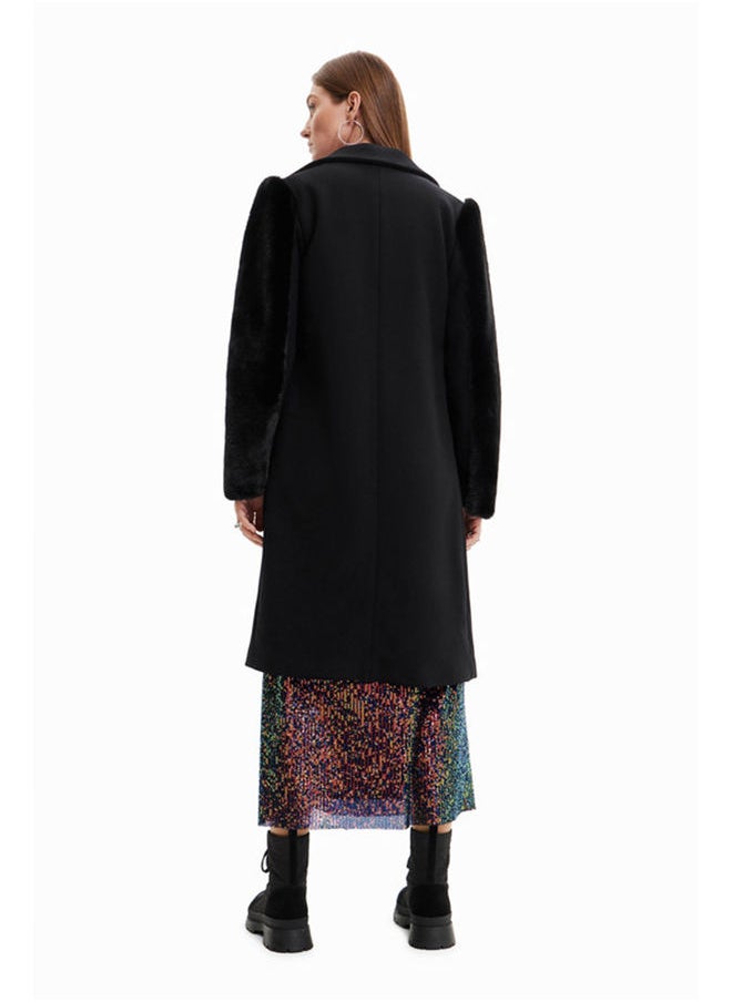 DESIGUAL - Wool coat with fur effect - Image 1