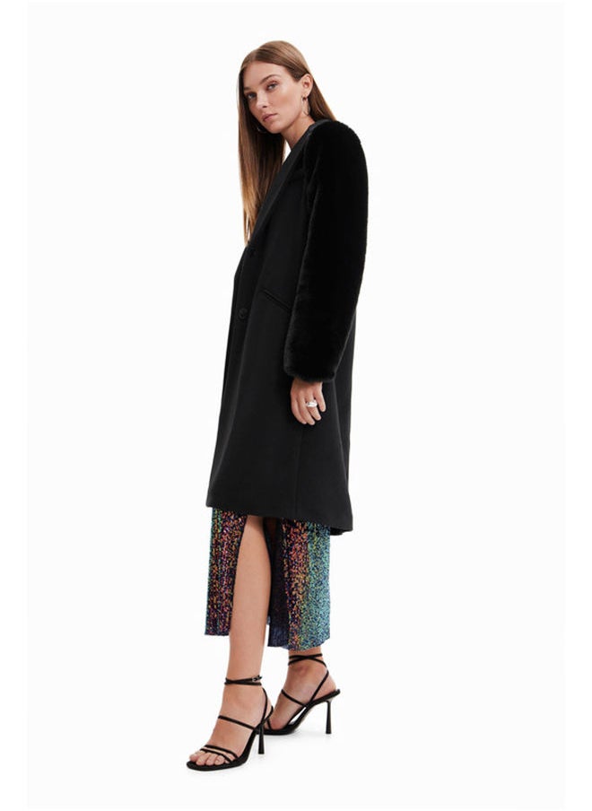 DESIGUAL - Wool coat with fur effect - Image 1
