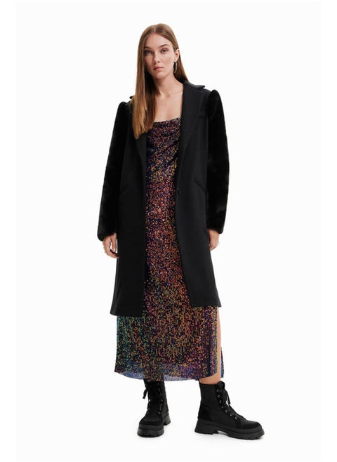 Wool coat with fur effect