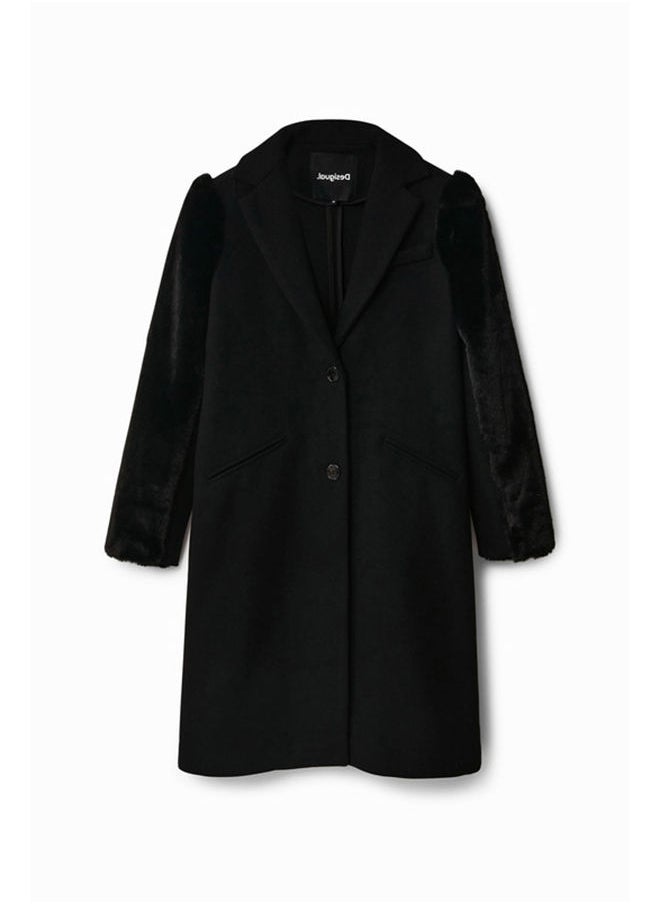 DESIGUAL - Wool coat with fur effect - Image 1