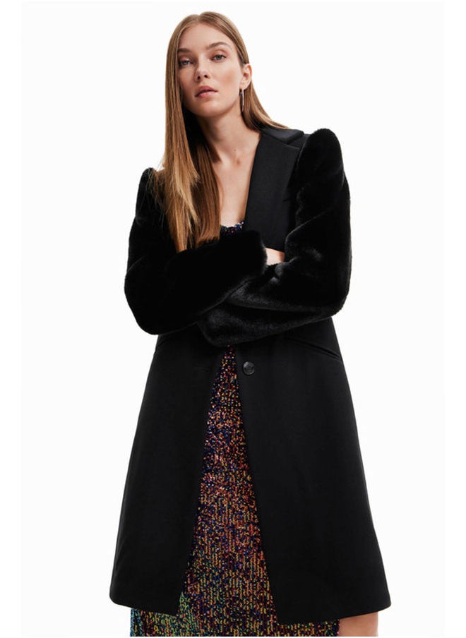 DESIGUAL - Wool coat with fur effect - Image 1