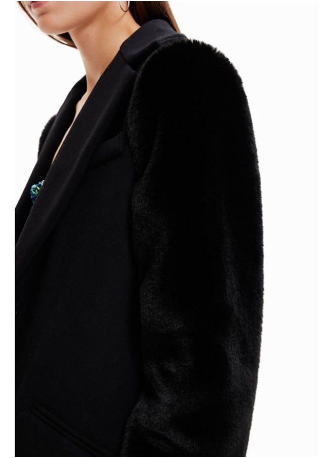 DESIGUAL - Wool coat with fur effect - Image 1