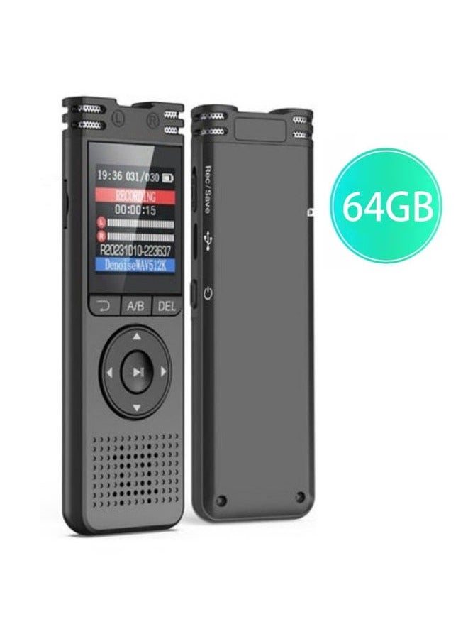 64GB Digital Voice Recorder with Playback ,Voice Activated Tape Recorder with Noise Reduction Function, 1536Kbps Sound Audio Recorder Dictaphone Recording Device with Recording Monitoring, Line-in, - Image 1