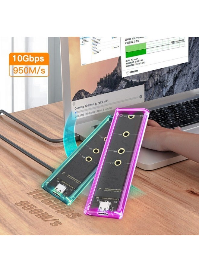 Generic M.2 With LED Breathing Light Transparent High-speed 10GB Mobile Hard Drive Box RGB Dual Protocol NVME/NGFF3.1-Color:NGFF  - Image 2