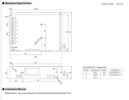 Mean Well LRS-100-24 Switching Power Supply, Single Output, 24V, 4.5A, 108W, 5.08" L x 3.82" W x 1.18" H - Image 3