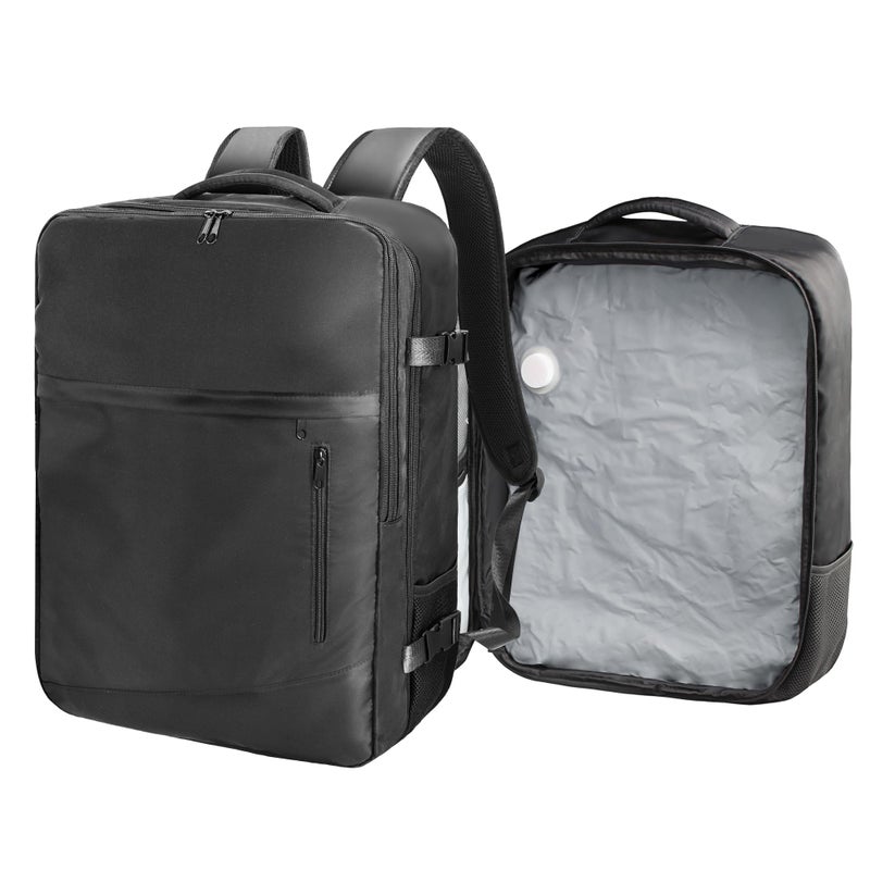 SUOCO Travel Backpack with Vacuum Bag, 70L Seal Compression Air Vac Back Pack with Travel Pump, Carry On Suitcase Luggage Flight Approved for Men Women Personal Item, Black - Image 1