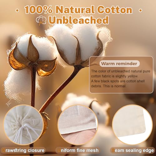 HyozorGo 20 Pcs Muslin Bags with Drawstring, Reusable Tea Bags, Spice Bags for Cooking Soup/Herb/Loose Leaf Tea, Natural Cotton Small Cheese Cloth Bag for Straining, Sachet Bags Empty, 4 X 3 Inches - Image 3