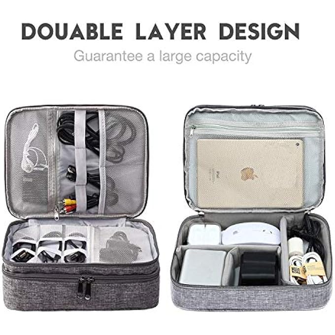 rayihni ELECTRONIC ORGANIZER TRAVEL UNIVERSAL ORGANIZER STORAGE BAG, THREE LAYER POLYESTER WATERPROOF TRAVE ACCESSORIE BAG WITH 4 REMOVABLE DIVISION POCKET FOR PEN, CAMERA, GRAY - Image 2