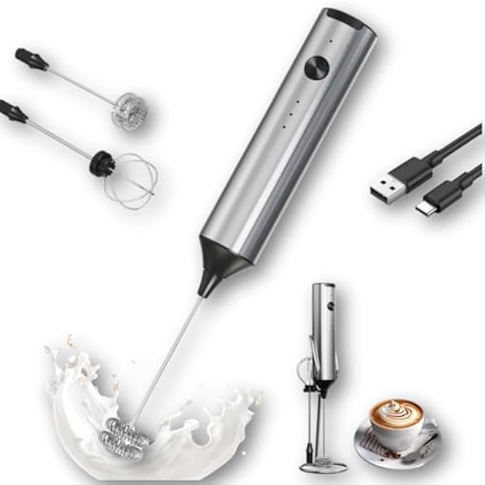 Baeskii Milk Frother With Stand Handheld Electric Foam Maker With 2 Heads 3 Speeds Detachable Stainless Steel Whisk Drink Mixer Foamer For Lattes CappuccinoHot Chocolate Egg - Image 1