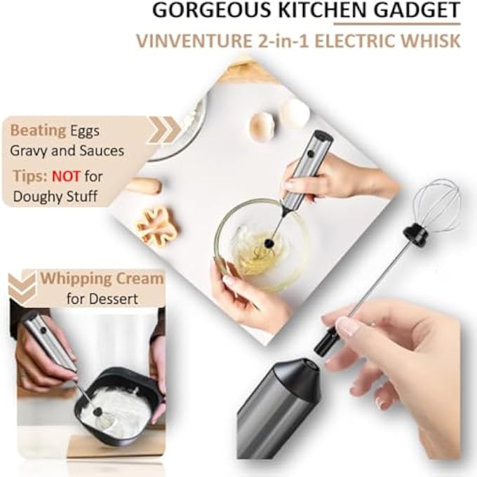 Baeskii Milk Frother With Stand Handheld Electric Foam Maker With 2 Heads 3 Speeds Detachable Stainless Steel Whisk Drink Mixer Foamer For Lattes CappuccinoHot Chocolate Egg - Image 5