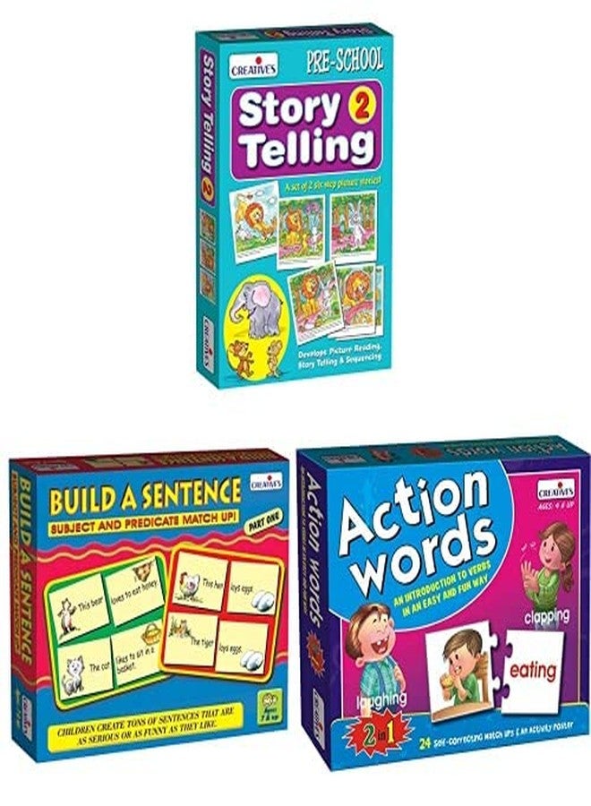 Creative Educational Aids P. Ltd. - CRE0613 Story Telling 2 Card Game (Multi-Color, 12 Pieces) & CRE0687 Build A Sentence - 1 Card Game (Multi-Color, 60 Pieces) & CRE0642 Action Words Puzzle - Image 1