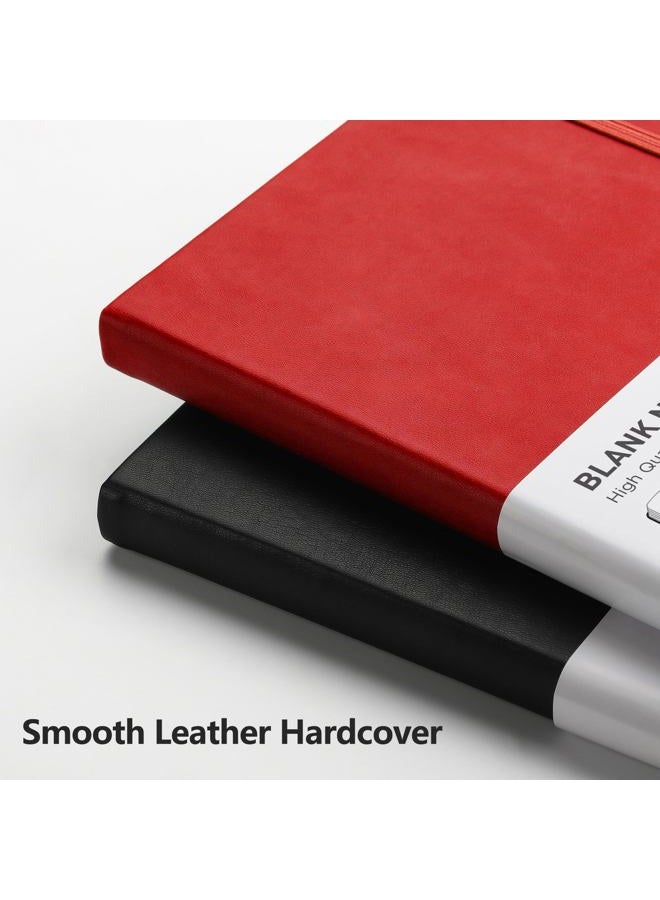 RETTACY Blank Journal Notebook, A5 Blank Journal with 192 Pages, 5.7'' × 8.3'' Medium Size, 68 LB/100 GSM Thick Paper, Leather Hardcover, for Sketching, Drawing, Painting (Red) - Image 4