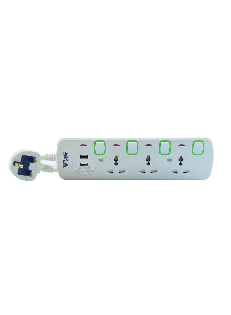 Veto 3-way Extension board/cord +2 USB Ports, 3 Universal Sockets, 13Amp, 3 Mtr Cord - Image 1