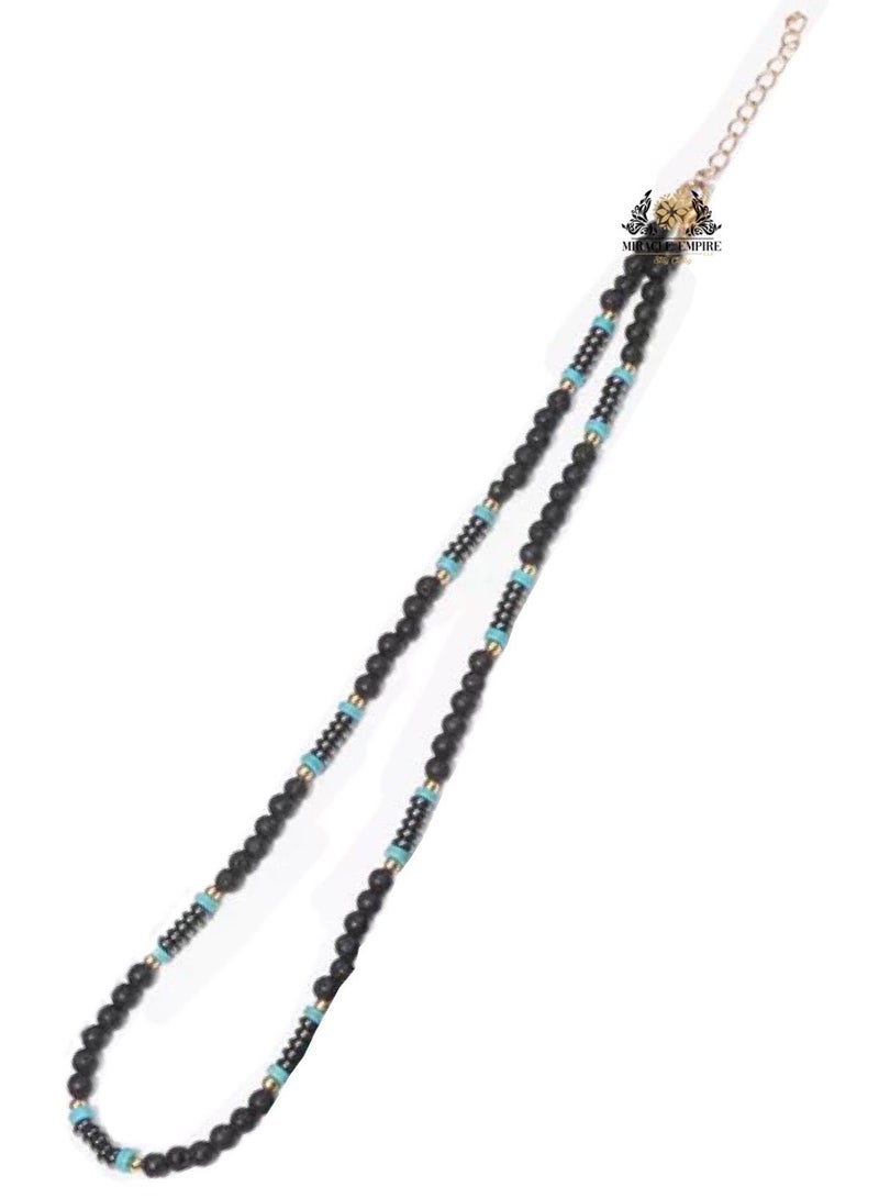 Miracle Empire Men Necklace Natural Stones 4MM Volcanic Lava Turquoise And Hemitate - Image 3