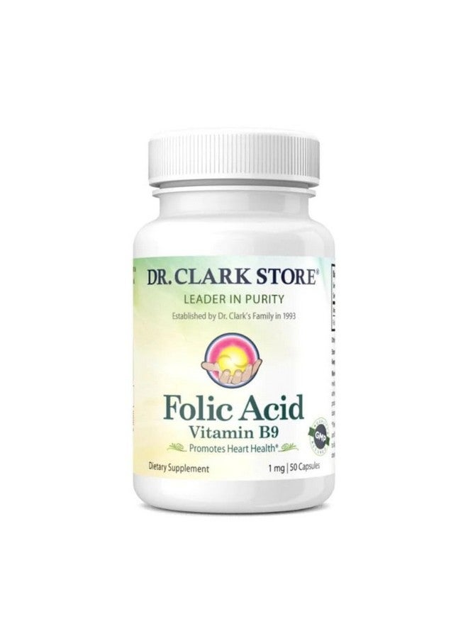 Dr Clark Store Dr. Clark Folic Acid (Vitamin B9) Supplement - 1mg, 50 Gelatin Capsules, Supports Healthy Pregnancy & Cell Growth - Image 1