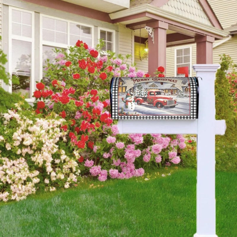Farg Merry Christmas Magnetic Mailbox Covers Winter Snowman Red Truck Mailbox Covers Magnetic Standard Size 21x18 Inches Post Wraps for Home Garden Yard Outdoor Decor - Image 4