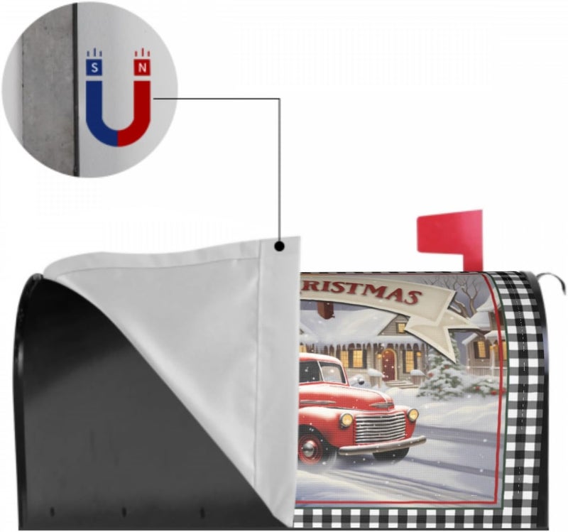 Farg Merry Christmas Magnetic Mailbox Covers Winter Snowman Red Truck Mailbox Covers Magnetic Standard Size 21x18 Inches Post Wraps for Home Garden Yard Outdoor Decor - Image 5