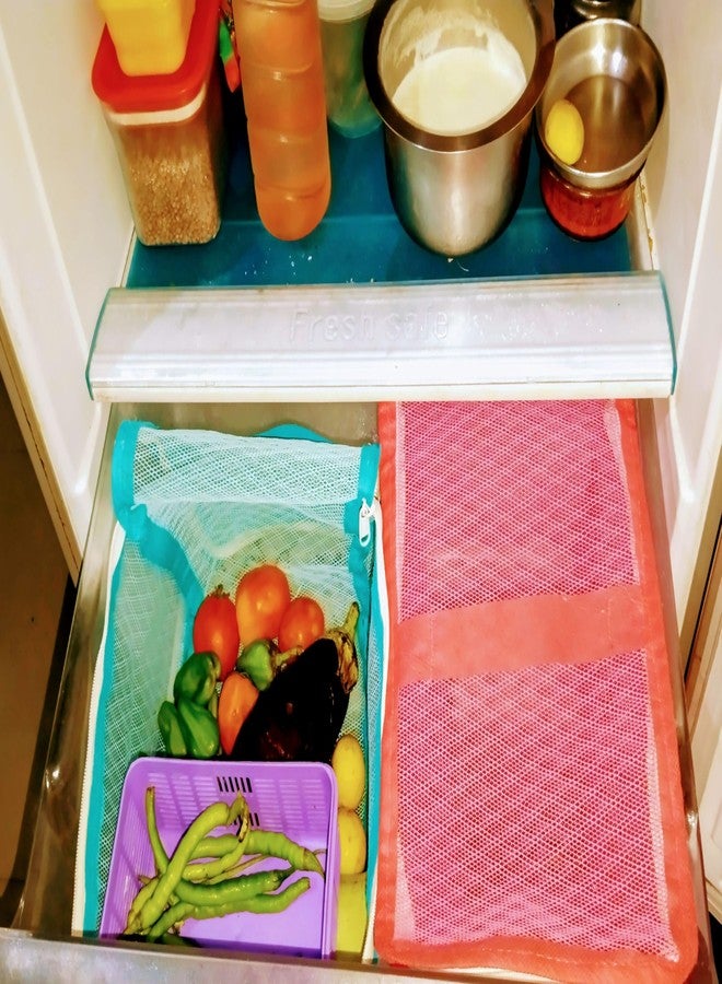 Doorbag سلة مستطيلة من البلاستيك الشبكي من Doorbag لتخزين الفواكه والخضراوات، مزودة بغطاء بسحاب ومقبض، مناسبة للثلاجات وطاولات الطعام (ألوان عشوائية) (2)، متنوعة - Image 4