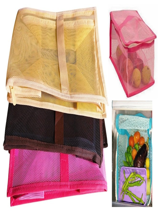 Doorbag سلة مستطيلة من البلاستيك الشبكي من Doorbag لتخزين الفواكه والخضراوات، مزودة بغطاء بسحاب ومقبض، مناسبة للثلاجات وطاولات الطعام (ألوان عشوائية) (2)، متنوعة - Image 1